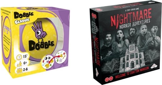 Merkloos Spellenbundel - 2 Stuks - Dobble Classic & Nightmare Horror Adventures 3 Merkloos Spellenbundel - 2 Stuks - Dobble Classic & Nightmare Horror Adventures