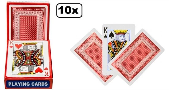 Thema Party 10x Speelkaarten Set Rood/blauw - Klaverjassen Bridge Hartenjagen Spel Kaarten