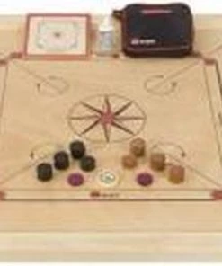 MeesterSpel Carrom Set - 7 Kg, Topspel Uit Azie, - Uit ECO Hout, Met Transsporttas Voor De Stukken - India - Compleet 74x74cm Bord