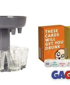 Gagato Drankspel - These Cards Will Get You Drunk & These Cards Will Get You Drunk Too - Inclusief Shot Dispenser Grijs - Inclusief Shotglaasjes - Inclusief Dobbelsteen - Kaartspel - Set Kaarten