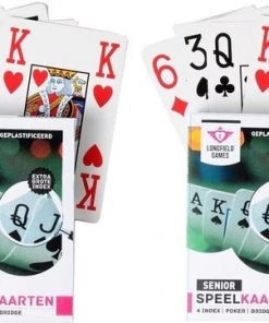 Longfield 8x Senioren Speelkaarten Plastic Poker/bridge/kaartspel Met Grote Cijfers/letters - Ideaal Voor Oudere Mensen/slechtzienden - Kaartspellen - Speelkaarten - Pesten/pokeren