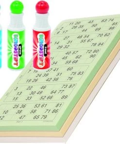 Merkloos 100x Bingokaarten Nummers 1-90 Inclusief 3x Bingo Stiften Blauw/groen/rood
