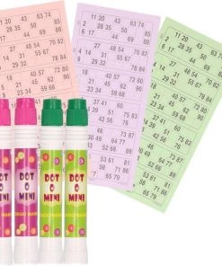 Merkloos 4x Bingostiften/Markeerstiften - 2x Stuks In De Kleuren Groen/paars Met 100x Papieren Bingokaarten Van 1-90