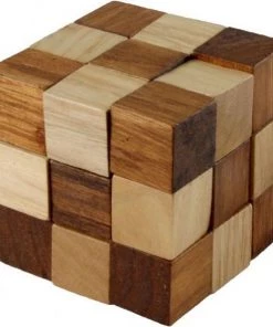 Longfield Breinbreker IQ Puzzel Kubus 8 Cm Hout Bruin